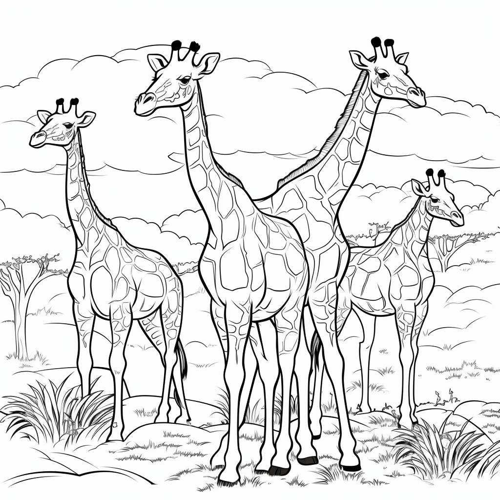 Familie der Giraffen Ausmalbild und Malvorlage