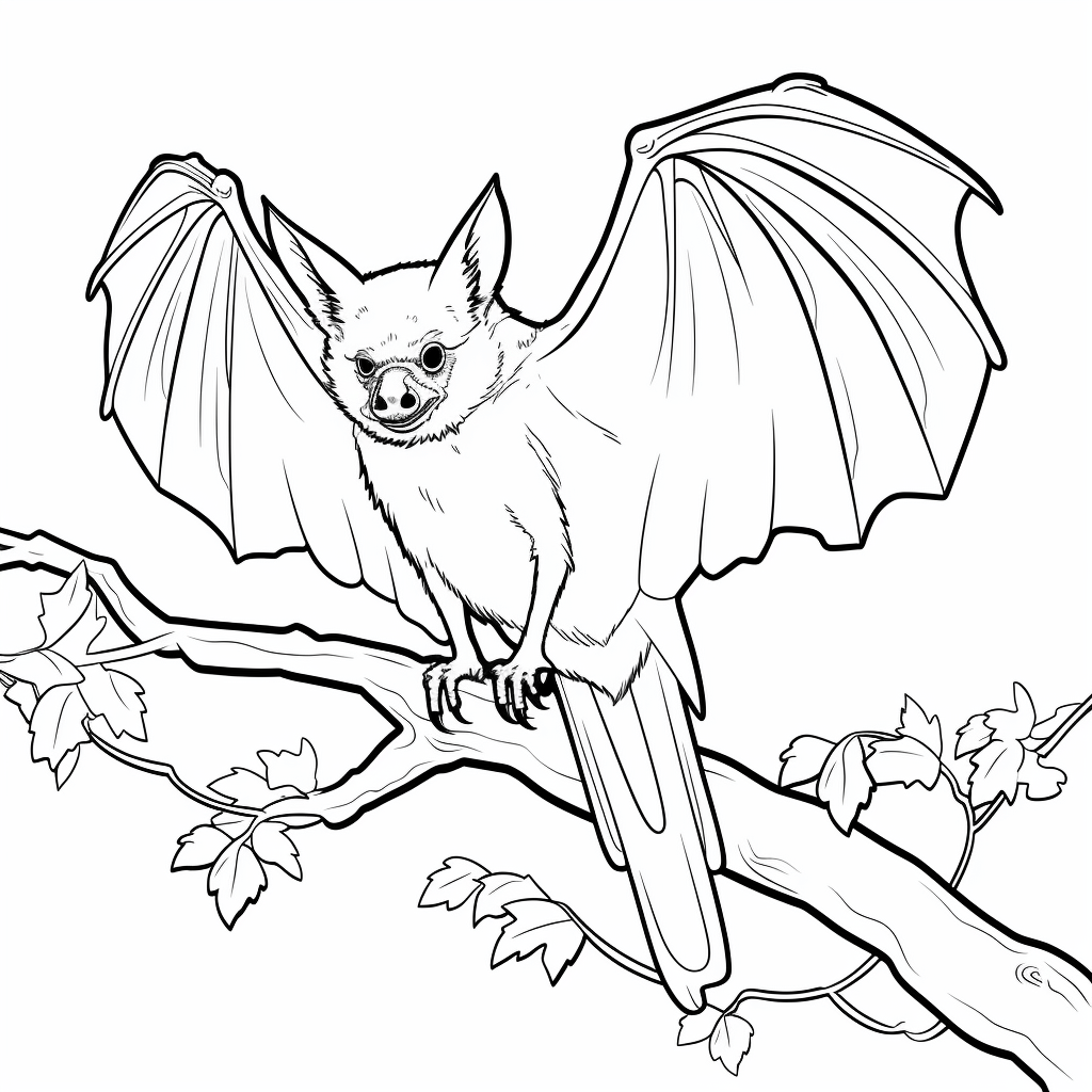 Fledermaus hängt an Ast Ausmalbild und Malvorlage