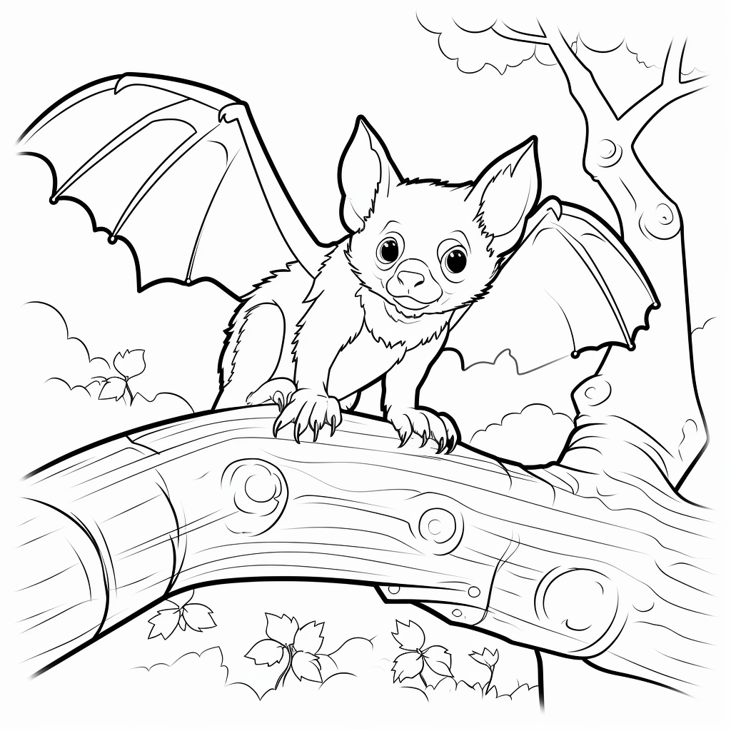 Fledermaus ruht auf Ast Ausmalbild und Malvorlage