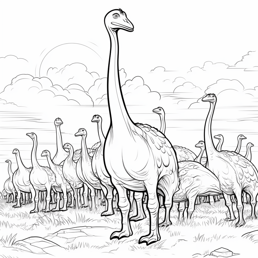 Gallimimus-Familie Ausmalbild und Malvorlage