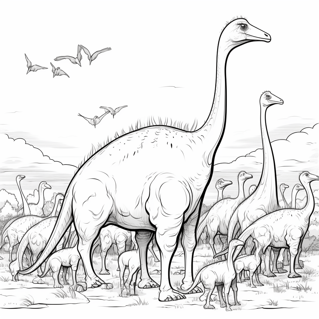 Gallimimus-Gruppe Ausmalbild und Malvorlage