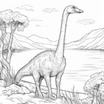 Gallimimus am See Ausmalbild und Malvorlage