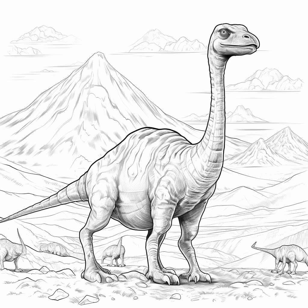 Gallimimus vor Vulkan Ausmalbild und Malvorlage