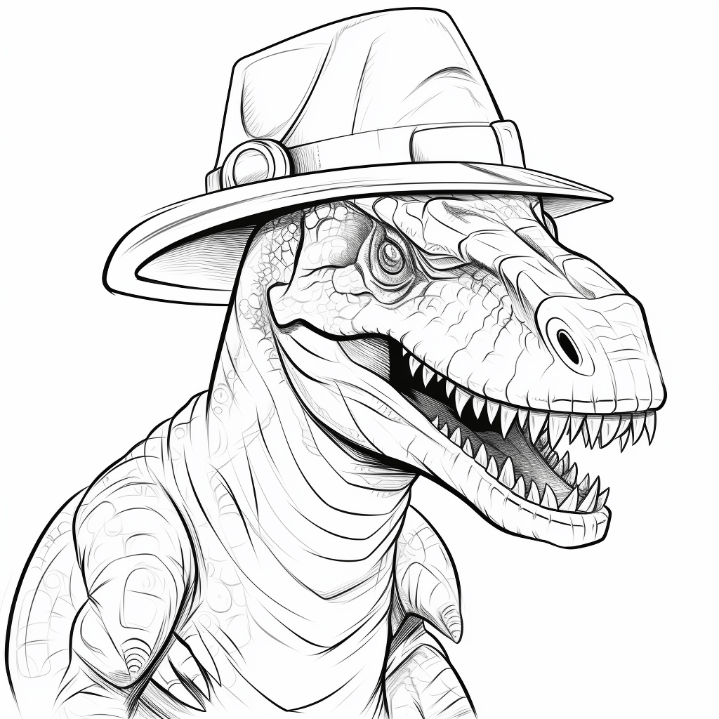 Giganotosaurus hat einen eleganten Hut auf dem Kopf Ausmalbild und Malvorlage