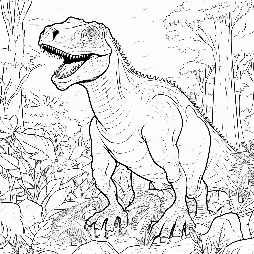 Giganotosaurus in einer grünen Landschaft Ausmalbild und Malvorlage