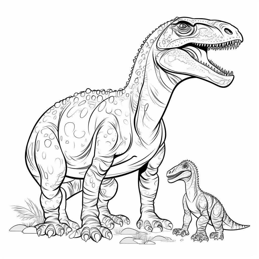 Giganotosaurus spielt mit einem Baby-Giganotosaurus Ausmalbild und Malvorlage
