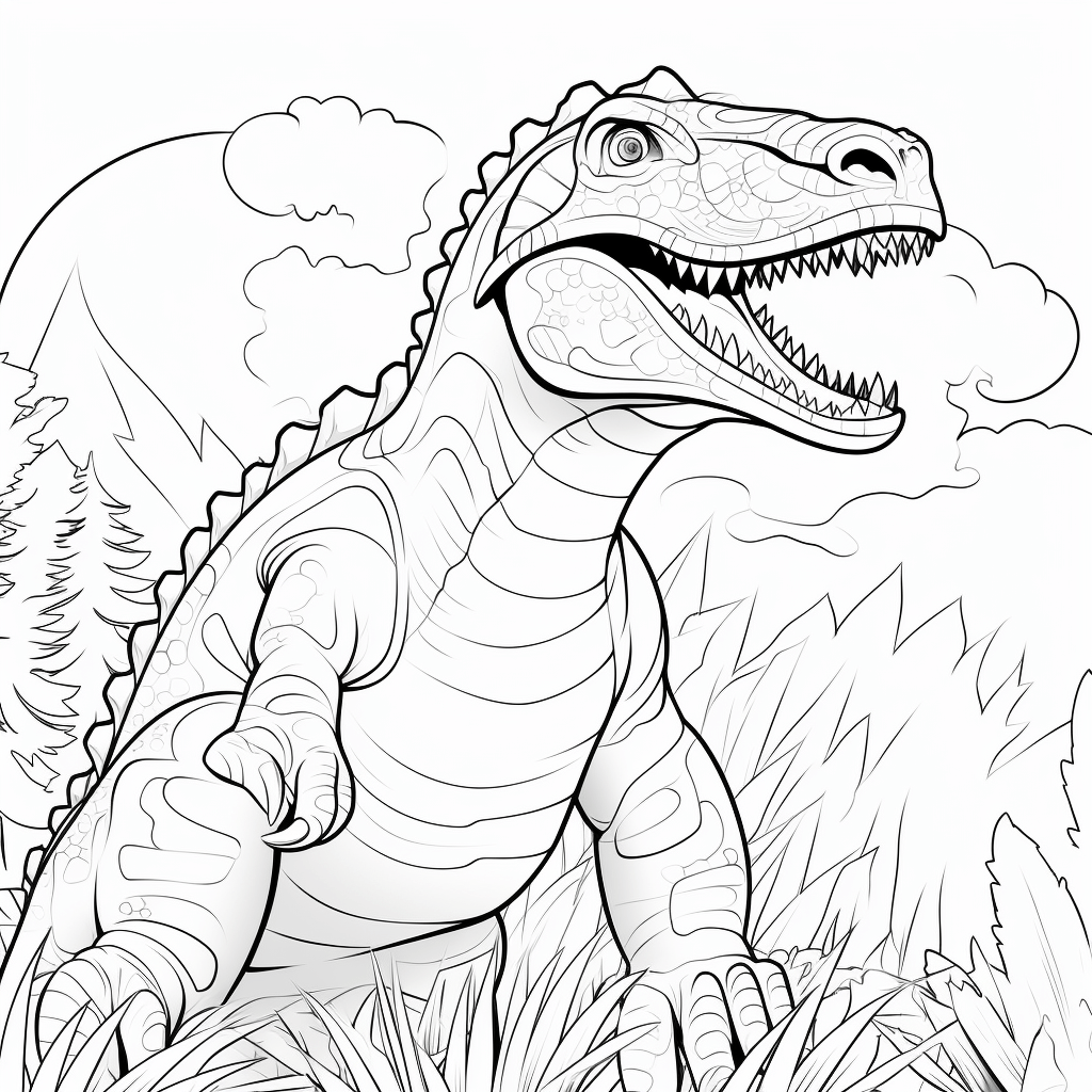 Giganotosaurus springt über einen Regenbogen Ausmalbild und Malvorlage