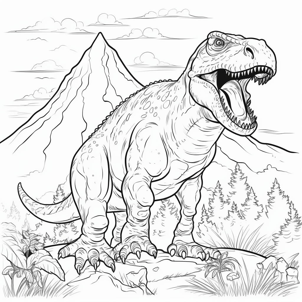 Giganotosaurus spuckt Lava wie ein Vulkan Ausmalbild und Malvorlage