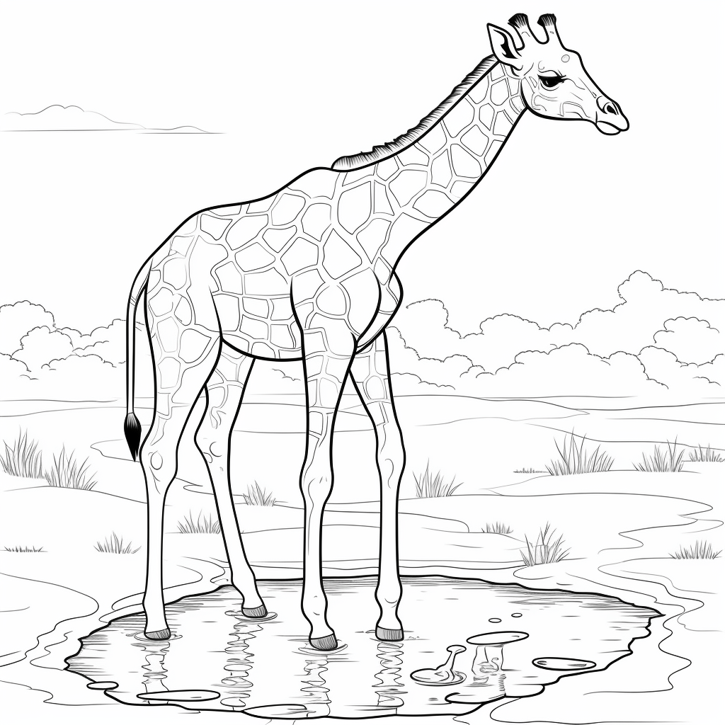 Giraffe am Wasserloch Ausmalbild und Malvorlage