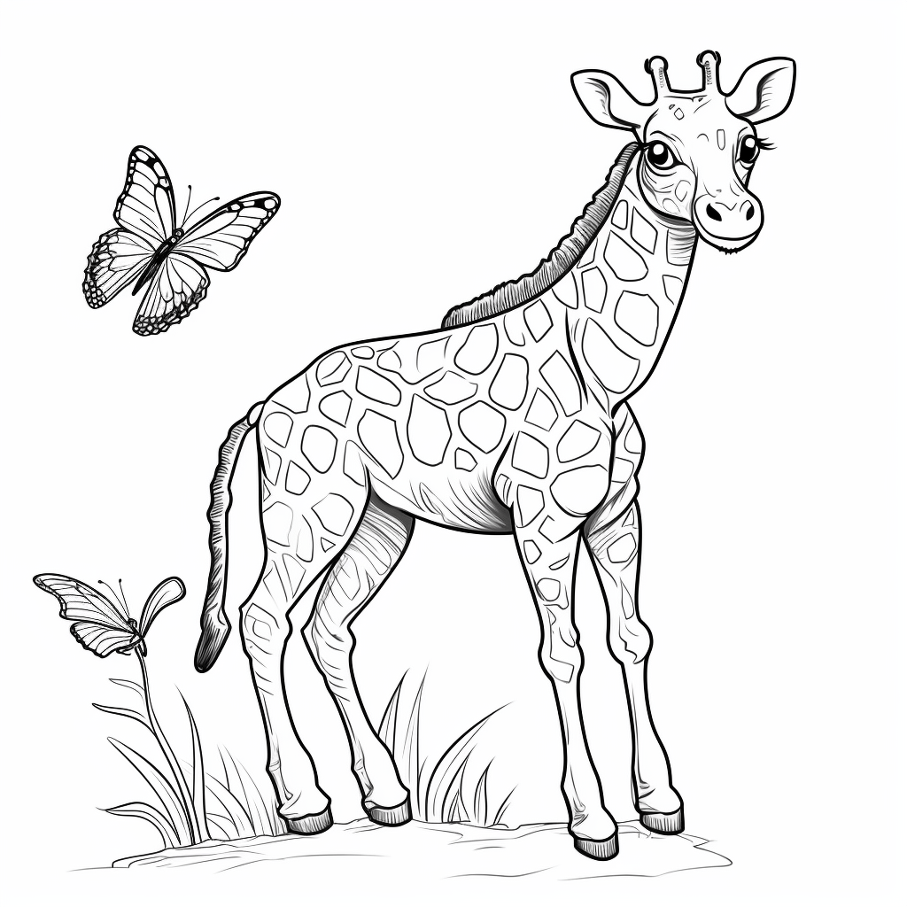 Giraffe und Schmetterling Ausmalbild und Malvorlage