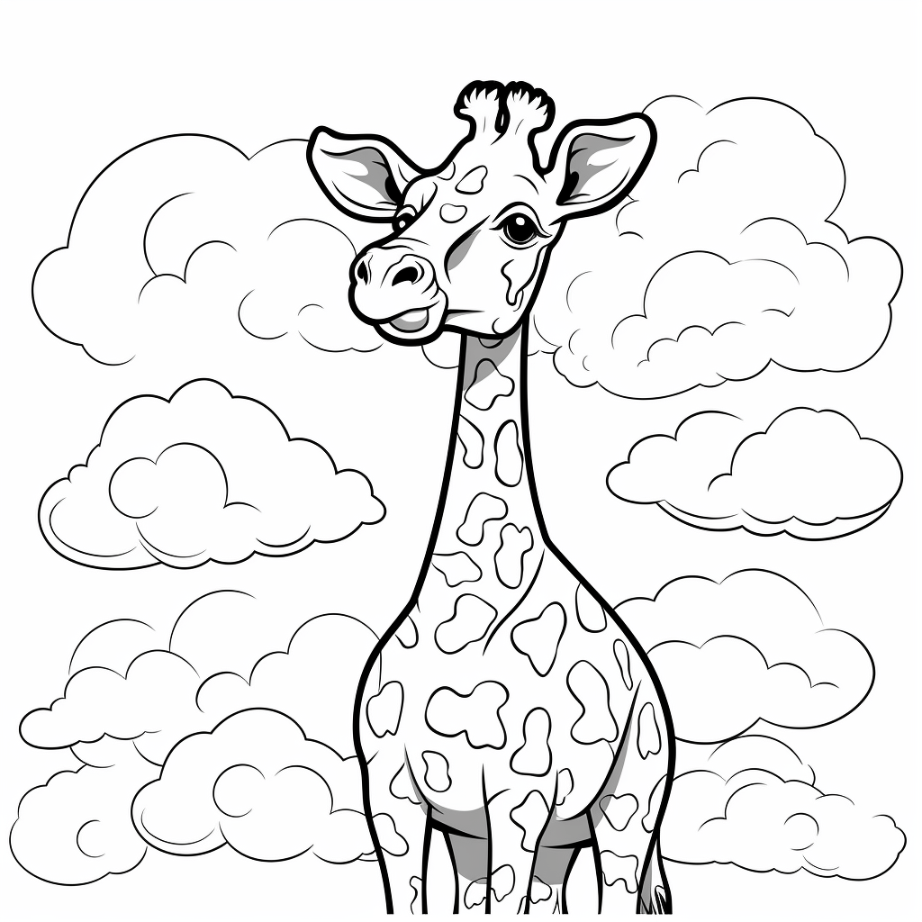 Giraffe unter dem Himmel Ausmalbild und Malvorlage