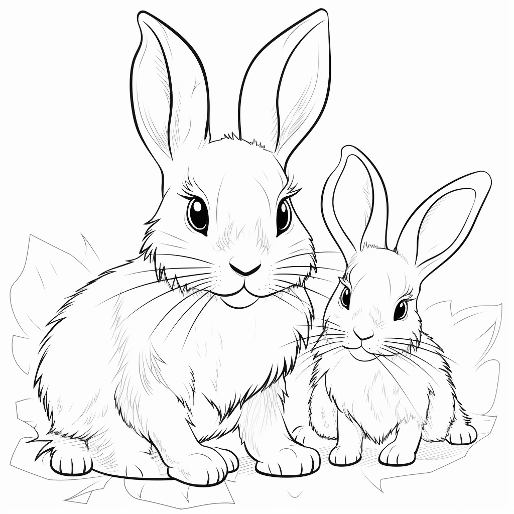 Hase kuschelt mit Babyhasen Ausmalbild und Malvorlage