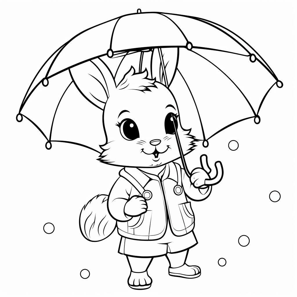 Hase mit Regenschirm Ausmalbild und Malvorlage