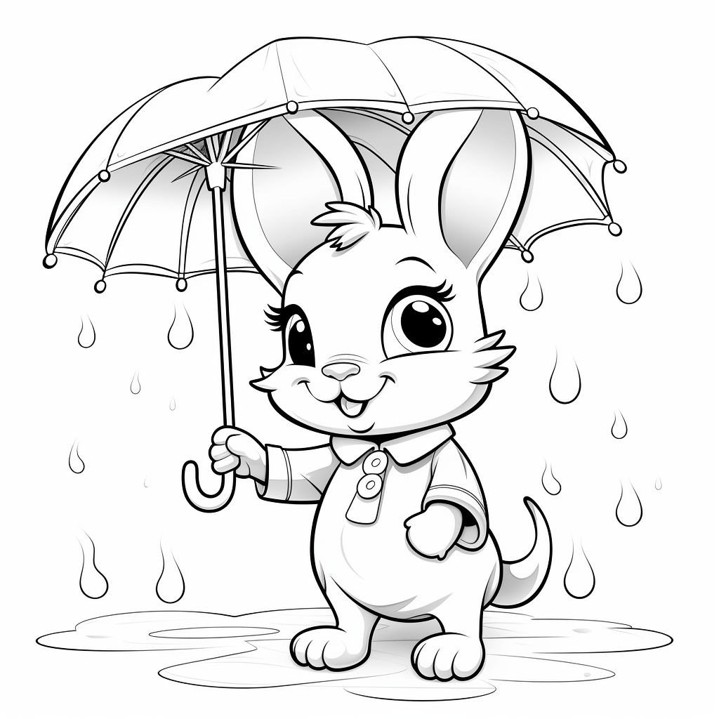 Hase teilt Regenschirm mit Freund Ausmalbild und Malvorlage