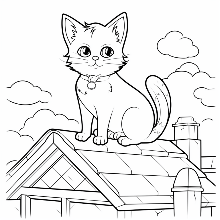 Katze auf dem Dach Ausmalbild und Malvorlage