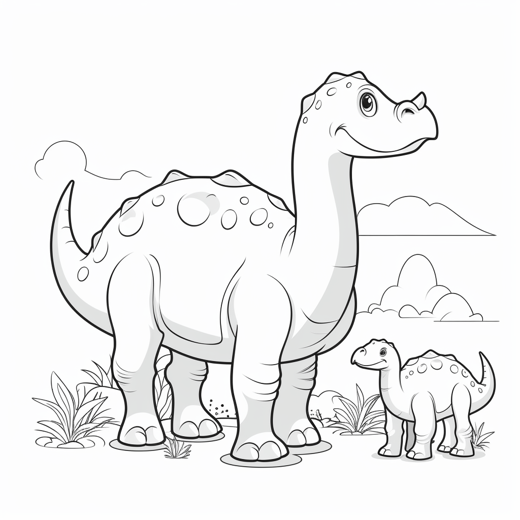 Kleiner Apatosaurus mit Mama Ausmalbild und Malvorlage