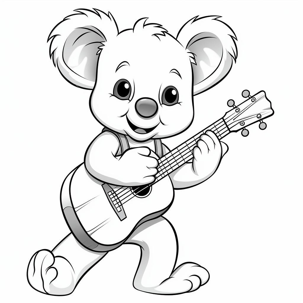 Koala lernt Gitarre spielen Ausmalbild und Malvorlage