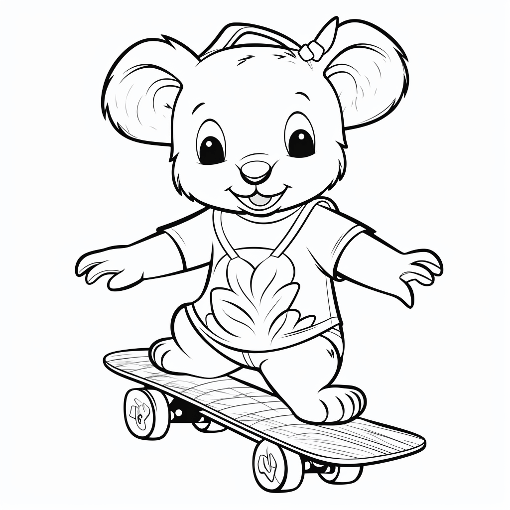 Koala macht Tricks mit Skateboard Ausmalbild und Malvorlage