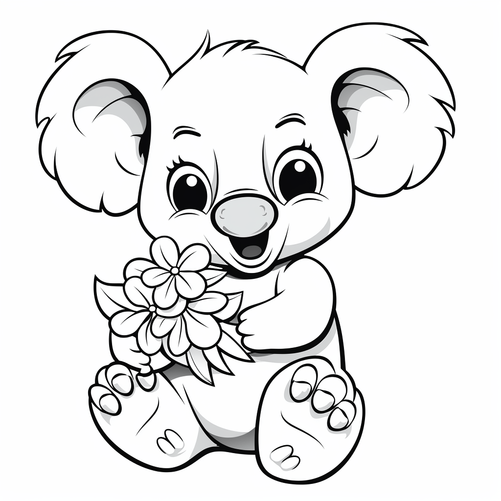 Koala mit Blume Ausmalbild und Malvorlage