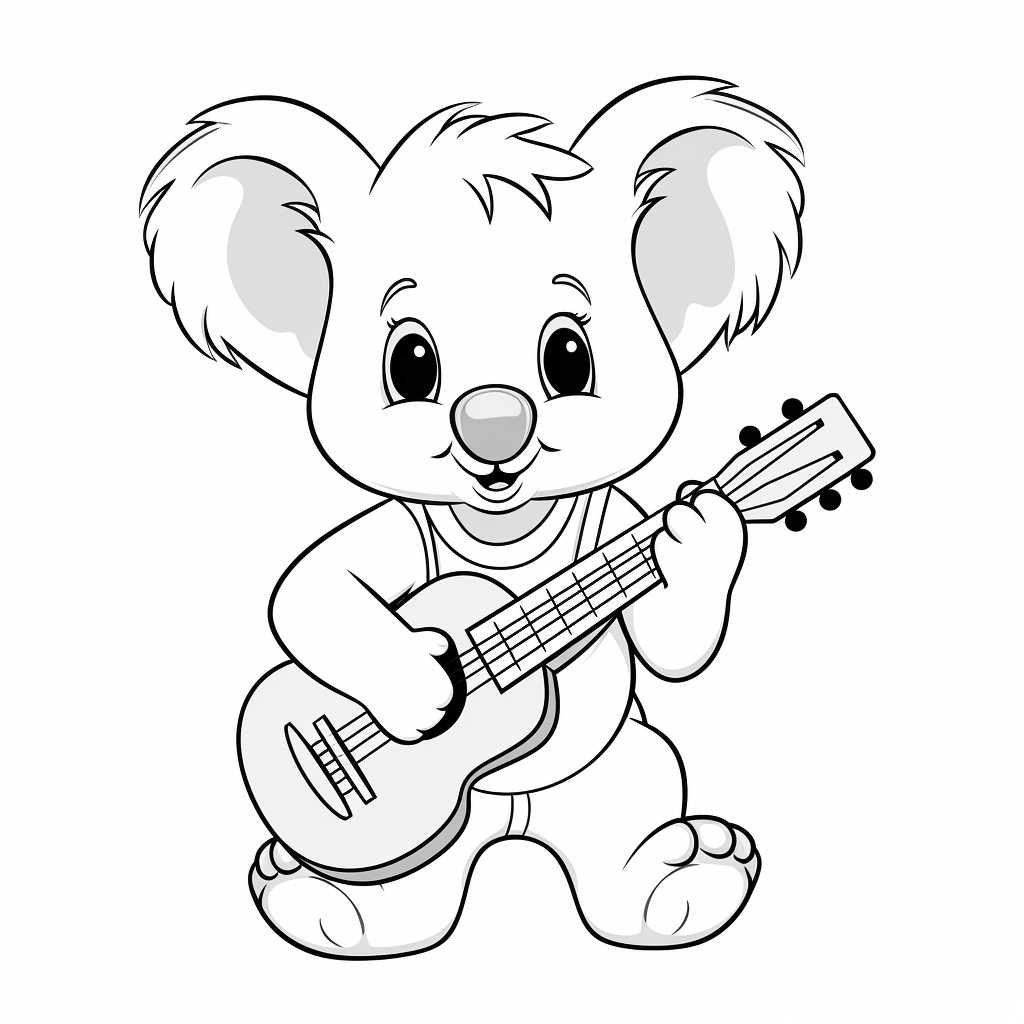 Koala mit Gitarre Ausmalbild und Malvorlage