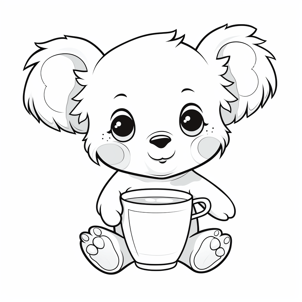 Koala mit Kaffeebecher Ausmalbild und Malvorlage