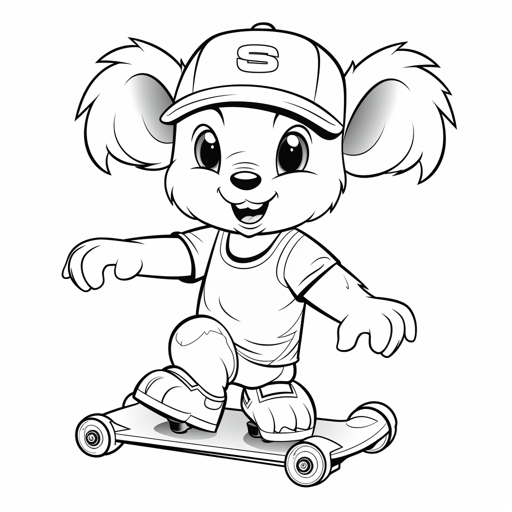 Koala mit Skateboard Ausmalbild und Malvorlage