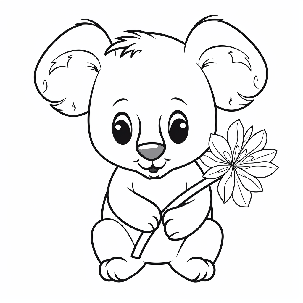 Koala riecht an Blume Ausmalbild und Malvorlage