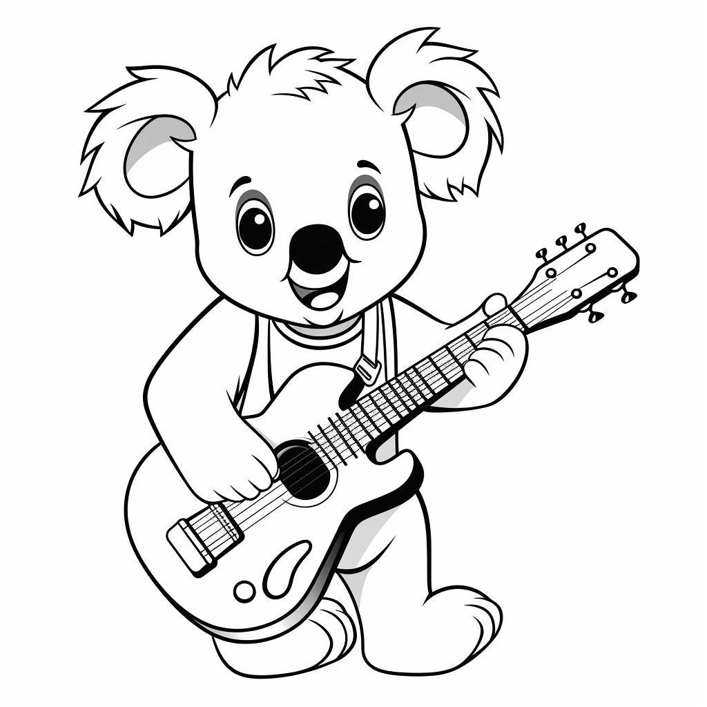 Koala singt zur Gitarre Ausmalbild und Malvorlage