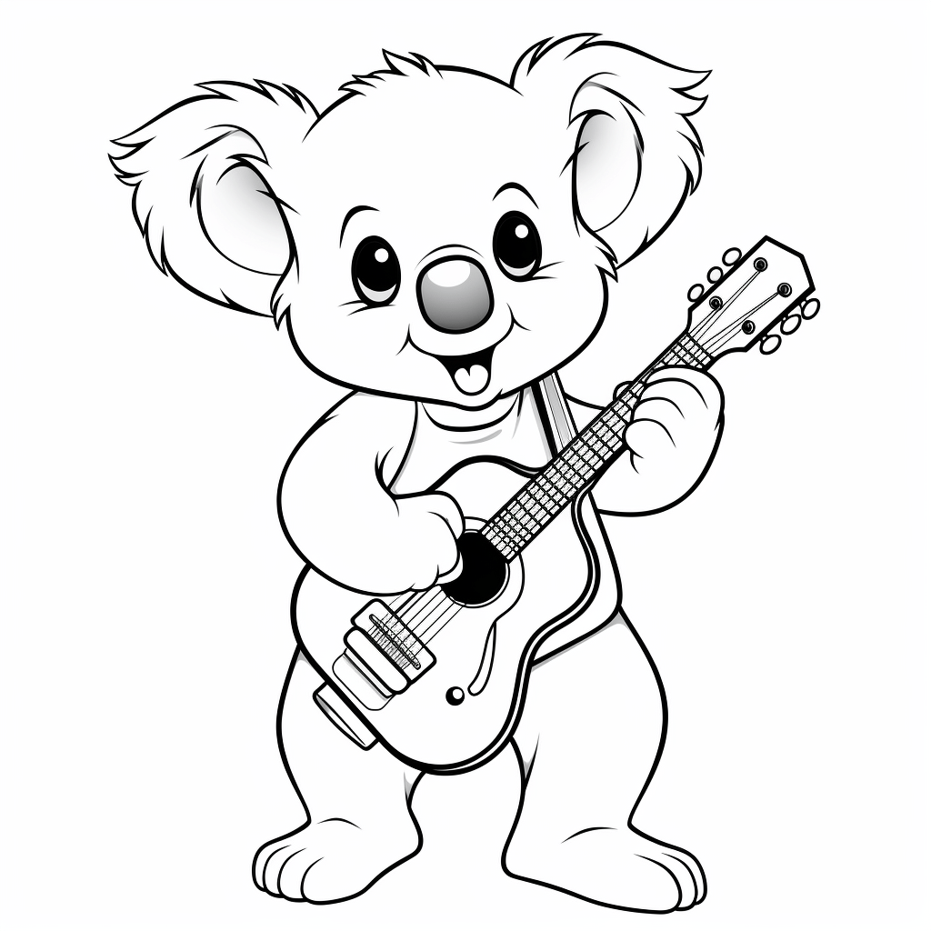 Koala spielt Gitarre Ausmalbild und Malvorlage