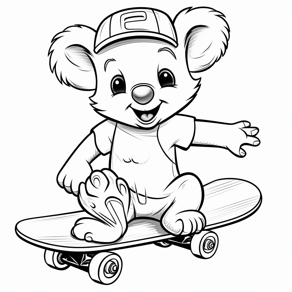 Koala stürzt vom Skateboard Ausmalbild und Malvorlage