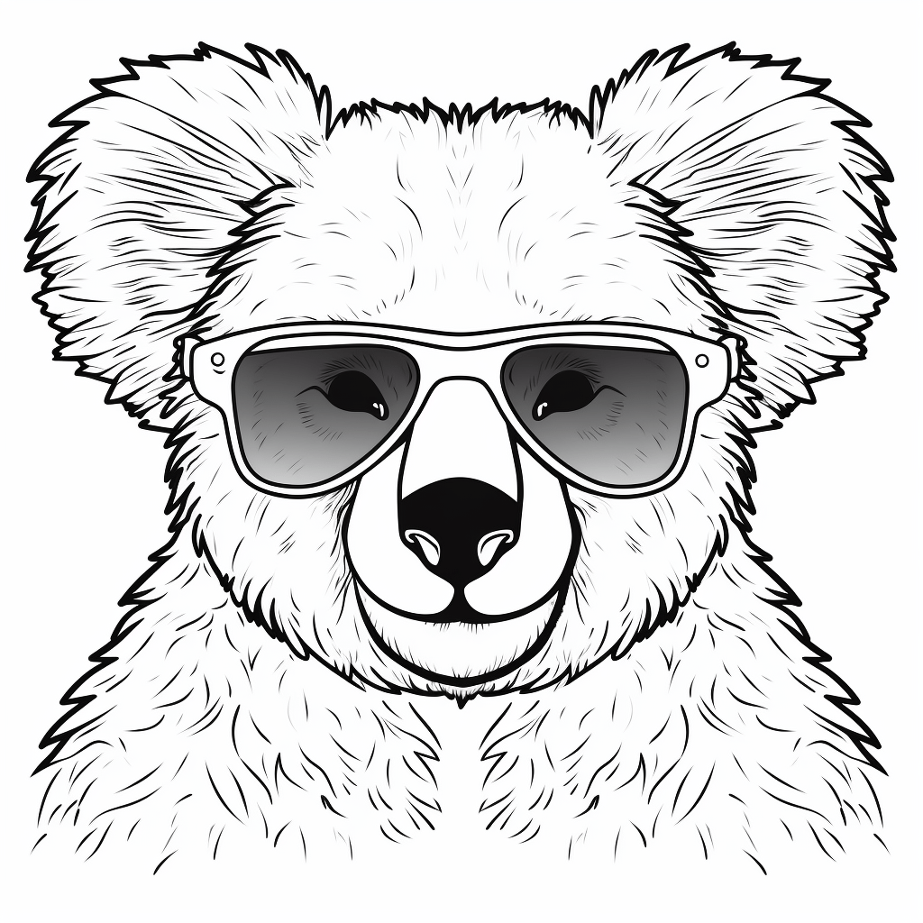 Koala trägt Sonnenbrille Ausmalbild und Malvorlage