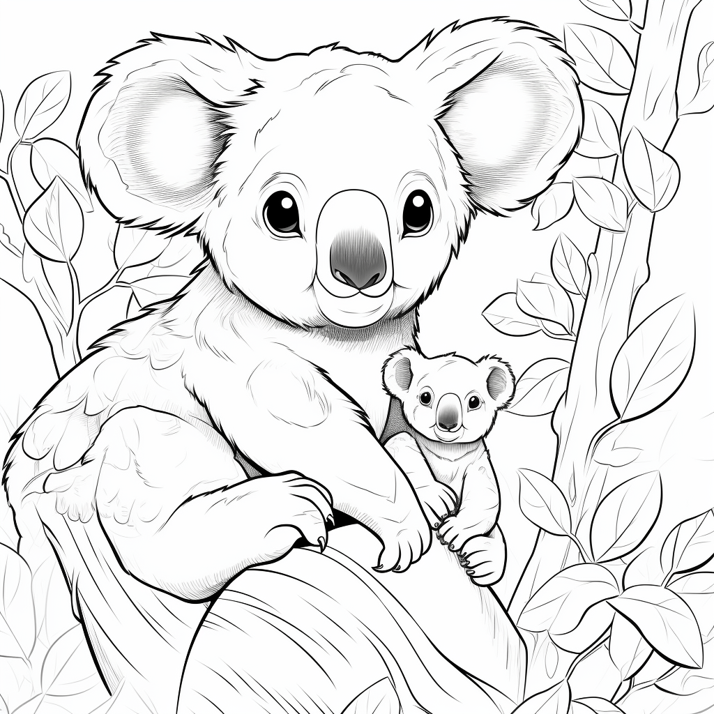 Koala und Baby-Koala Ausmalbild und Malvorlage