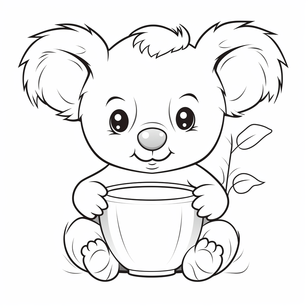 Koala verschüttet Kaffee aus Becher Ausmalbild und Malvorlage