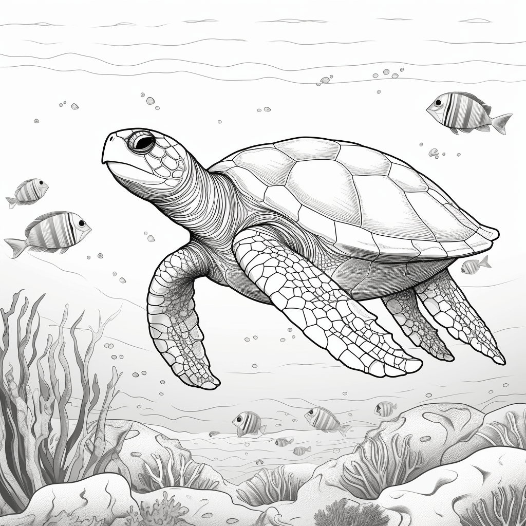 Lederschildkröte berührt Qualle vorsichtig Ausmalbild und Malvorlage