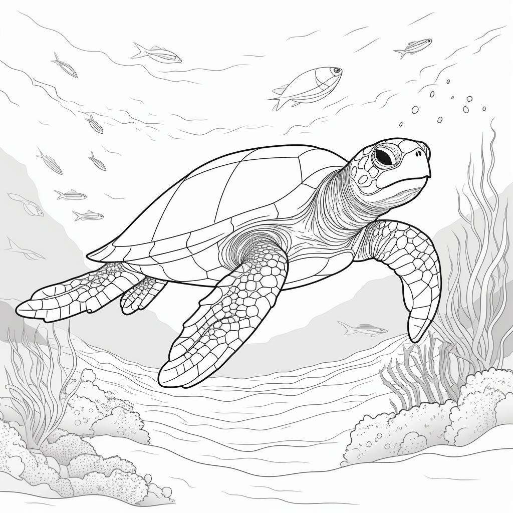 Lederschildkröte im Ozean Ausmalbild und Malvorlage