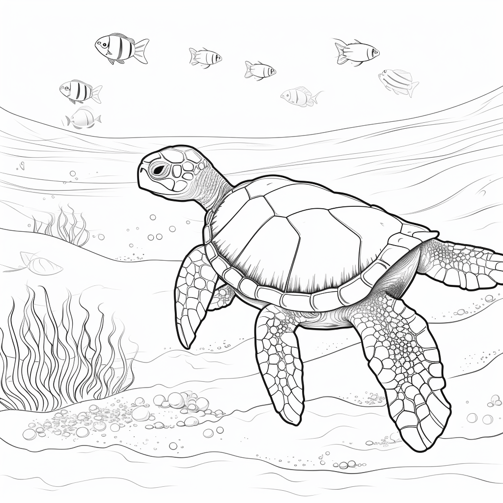 Lederschildkröte kuschelt mit Seestern Ausmalbild und Malvorlage