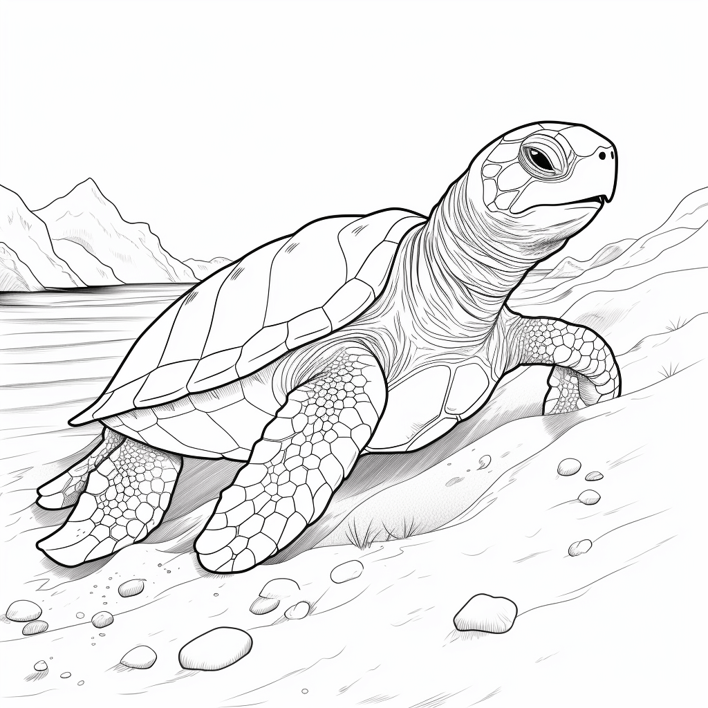 Lederschildkröte läuft zum Meer am Strand Ausmalbild und Malvorlage