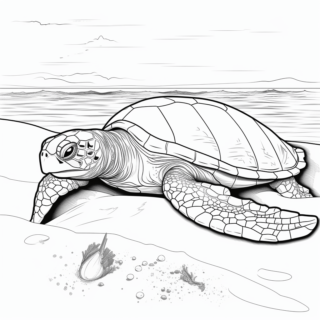 Lederschildkröte legt Eier am Strand Ausmalbild und Malvorlage