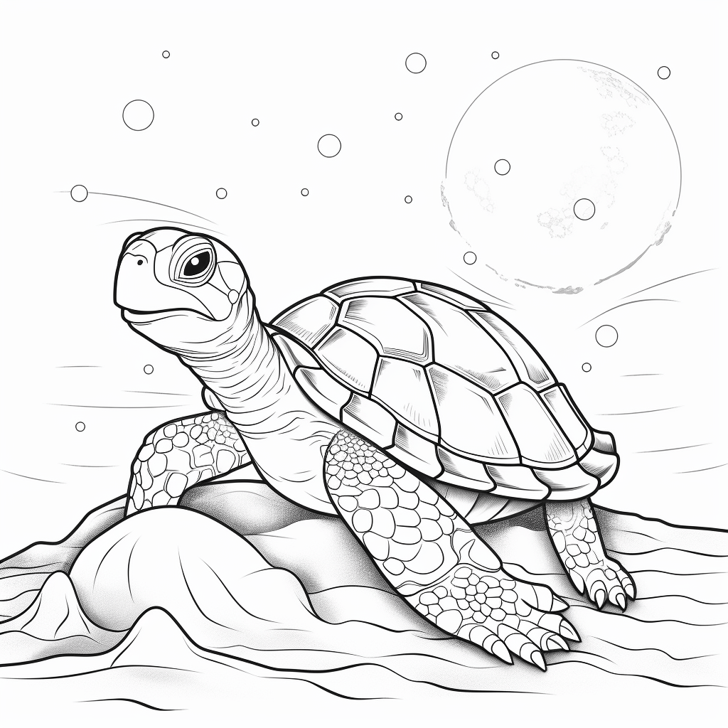 Lederschildkröte singt im Mondlicht Ausmalbild und Malvorlage