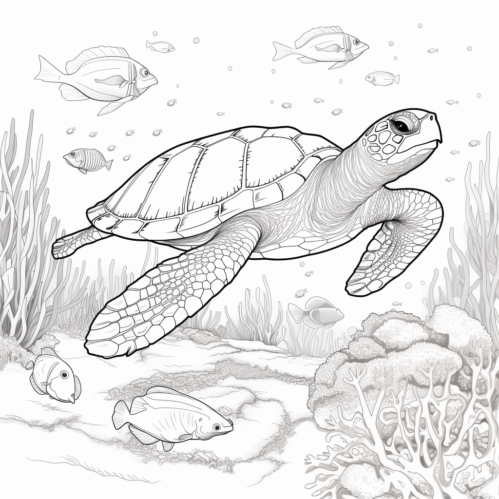 Lederschildkröte und Fische Ausmalbild und Malvorlage