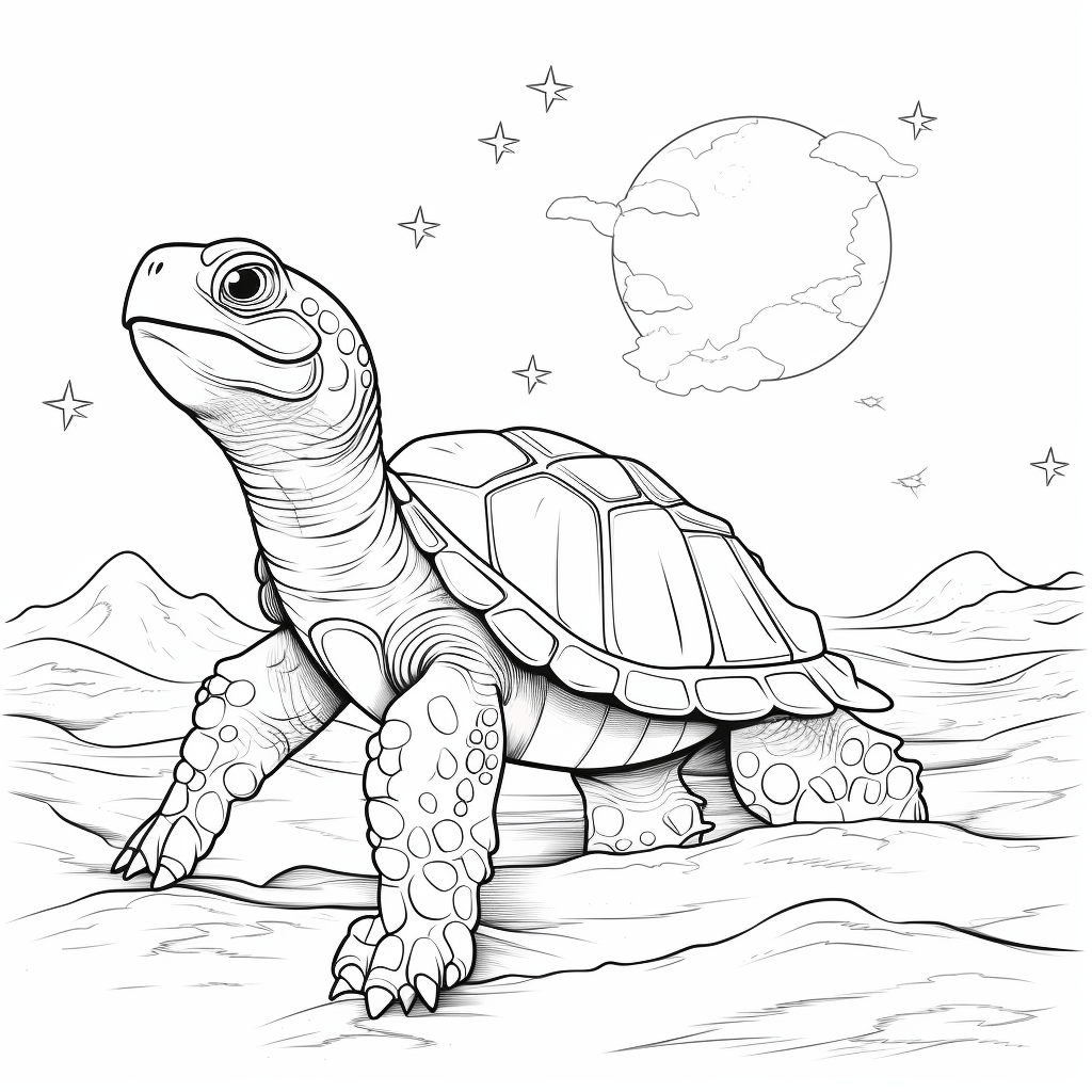 Lederschildkröte wünscht sich etwas beim Mondlicht Ausmalbild und Malvorlage