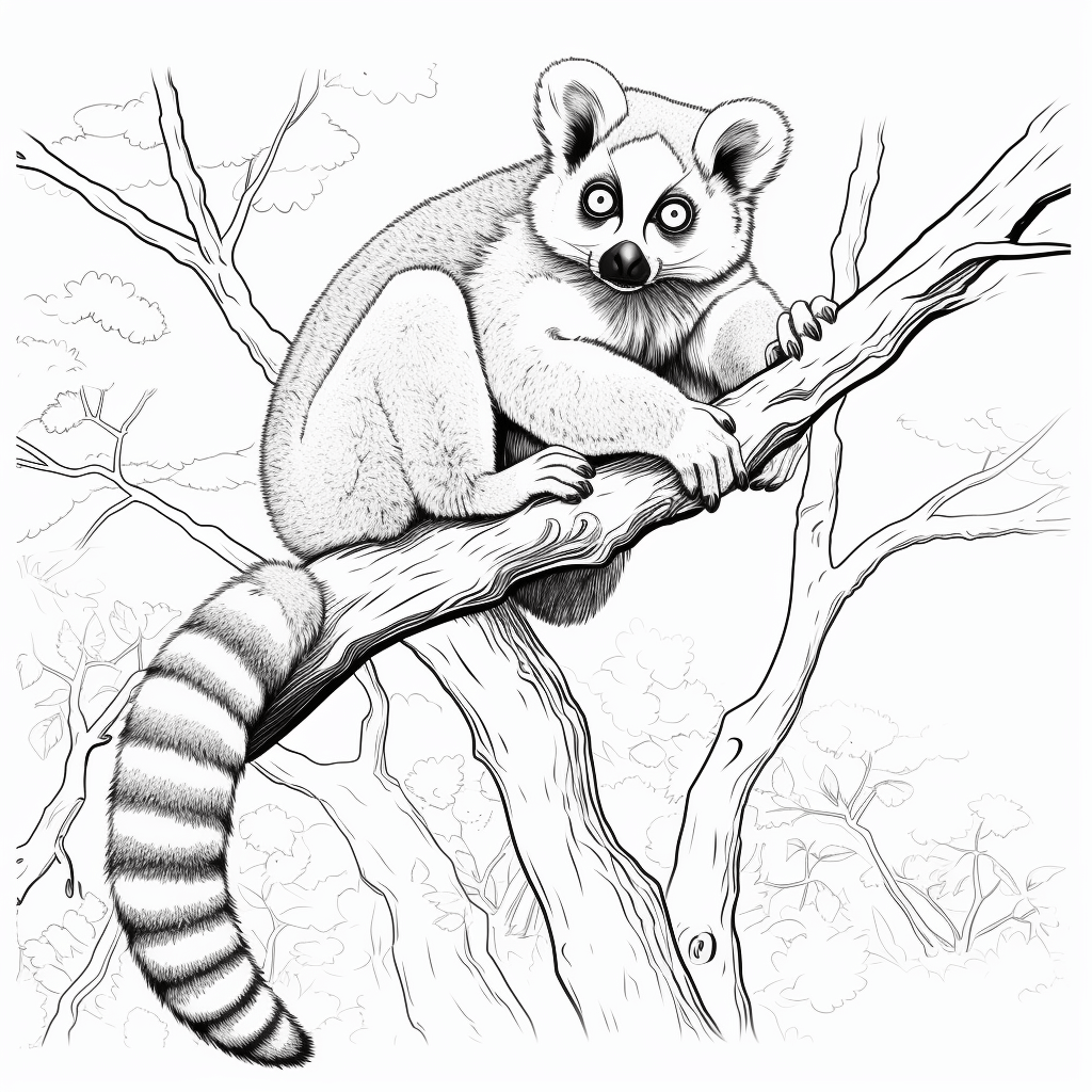 Lemur auf Baum Ausmalbild und Malvorlage