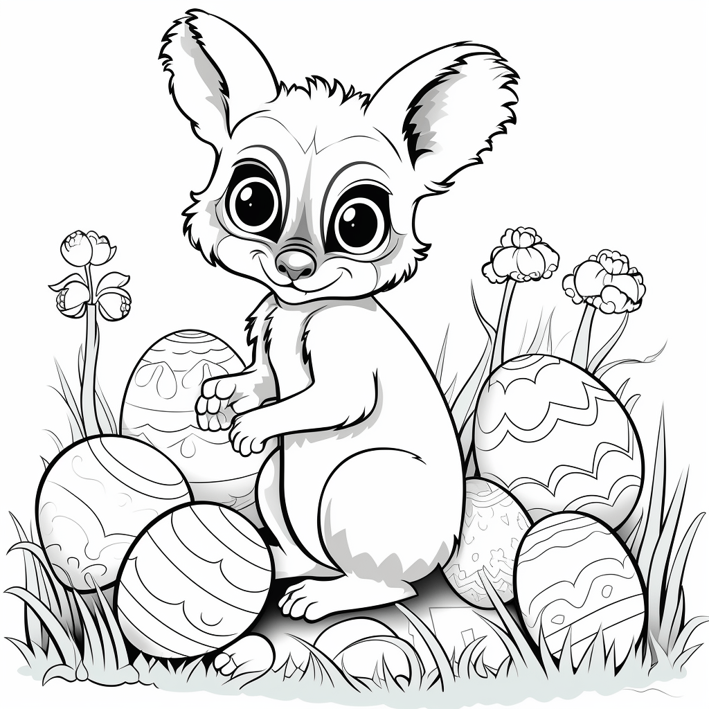 Lemur mit Ostereiern Ausmalbild und Malvorlage