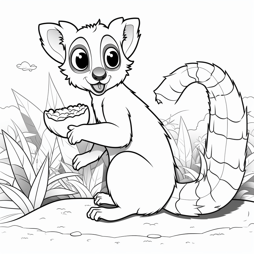 Lemur schält Banane Ausmalbild und Malvorlage