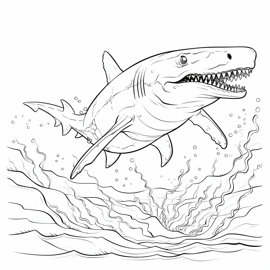 Mosasaurus duelliert sich mit einem Hai Ausmalbild und Malvorlage