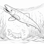 Mosasaurus frisst einen Fisch Ausmalbild und Malvorlage