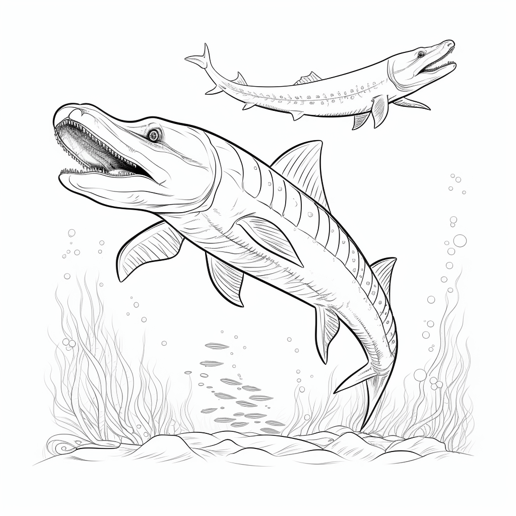 Mosasaurus mit einem Baby-Mosasaurus Ausmalbild und Malvorlage