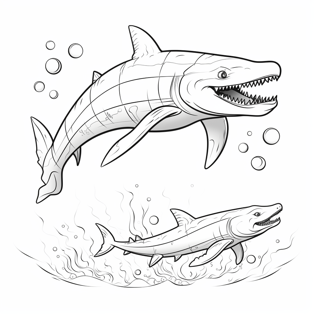 Mosasaurus mit einem kleinen Mosasaurus Ausmalbild und Malvorlage