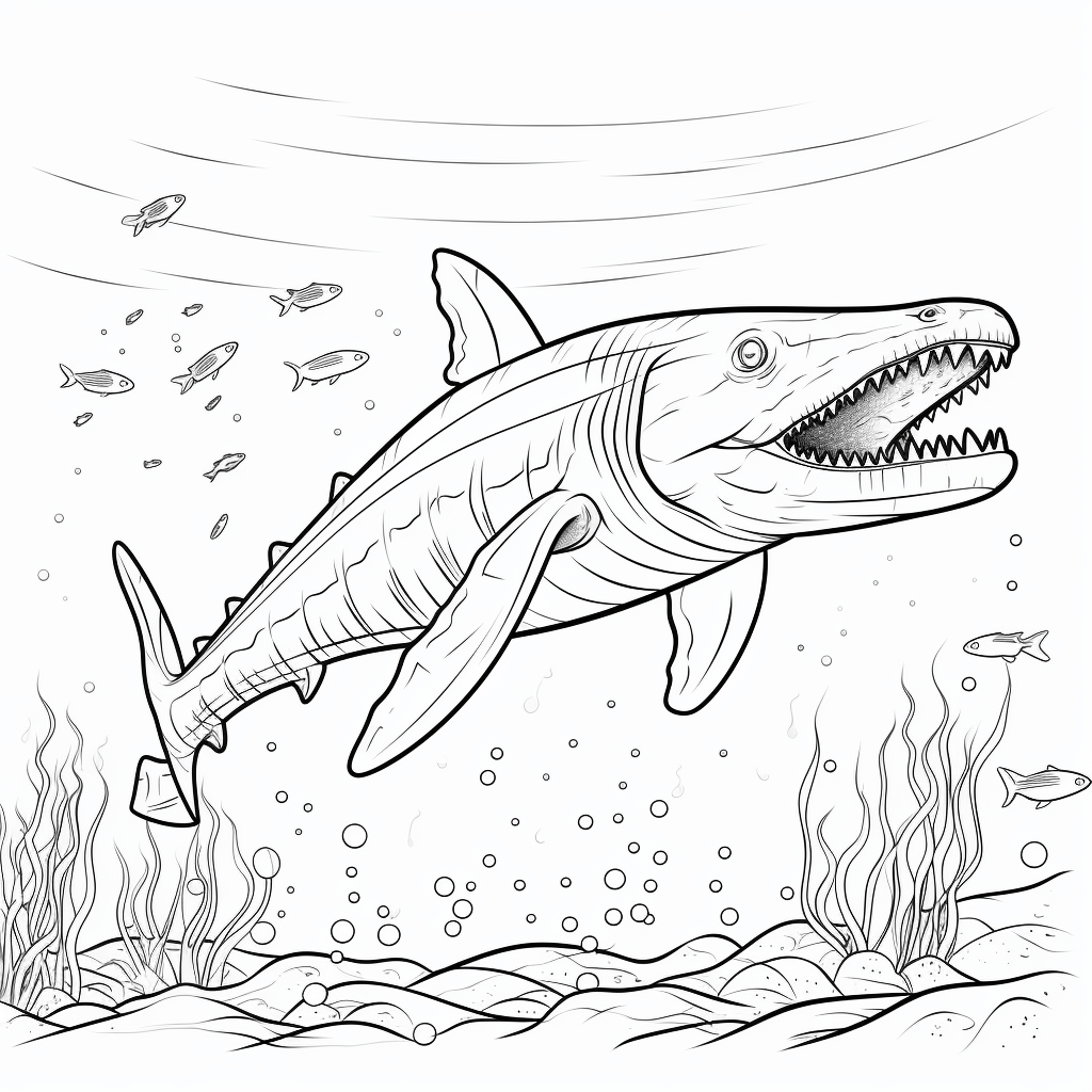 Mosasaurus mit langen Zähnen Ausmalbild und Malvorlage