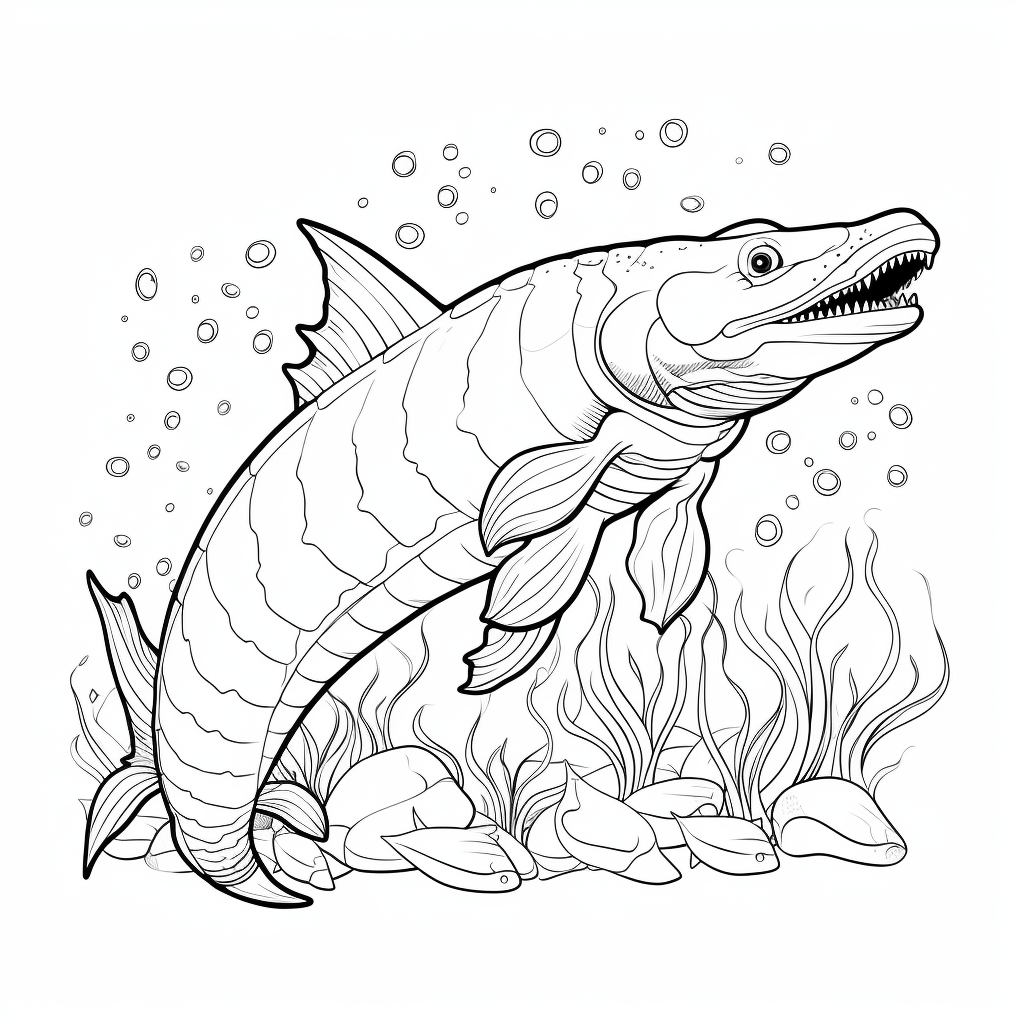 Mosasaurus mit leuchtenden Schuppen Ausmalbild und Malvorlage